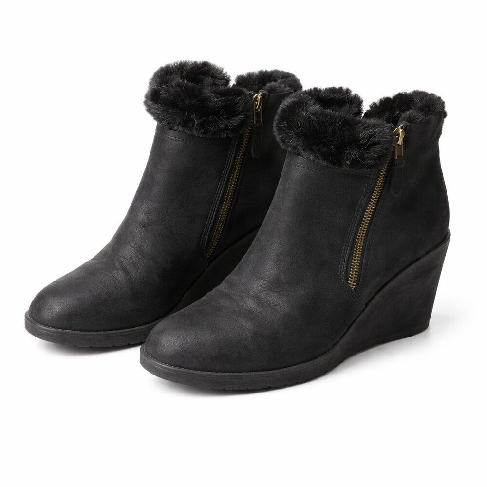 LANE BRYANT Black Wedge Ankle Faux Fur Booties Size 10W